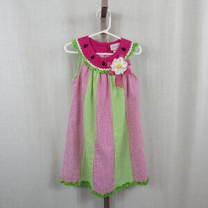 Emily Rose Girls Size 6 Watermelon Pink and Green Gingham Print Dress Ruffles